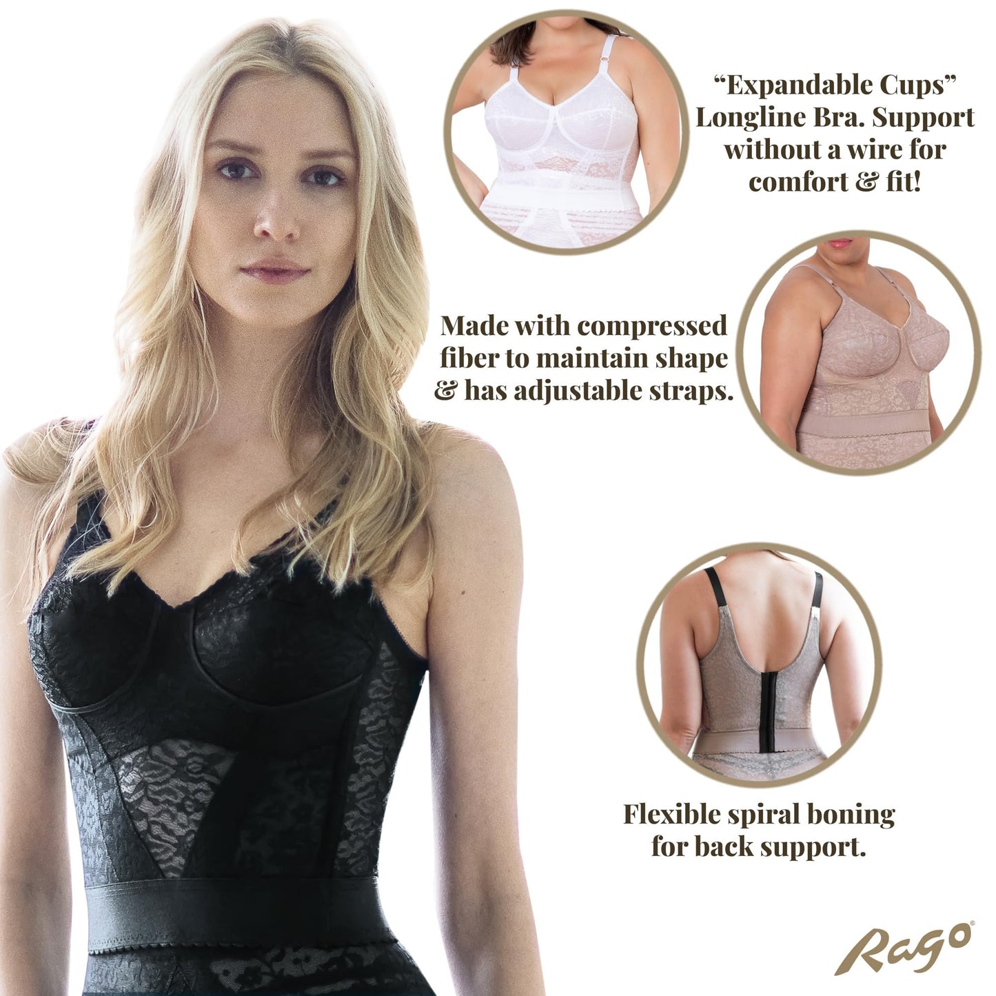 Rago Style 2202 - Long Line “Expandable Cup” Bra