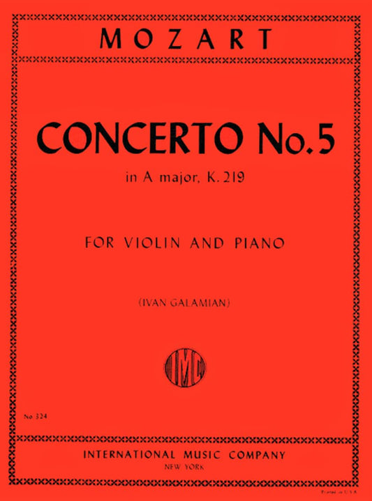 Mozart Concerto No 5 in A Major K 219 for Violin and Piano (Ivan Galamian) IMC 324