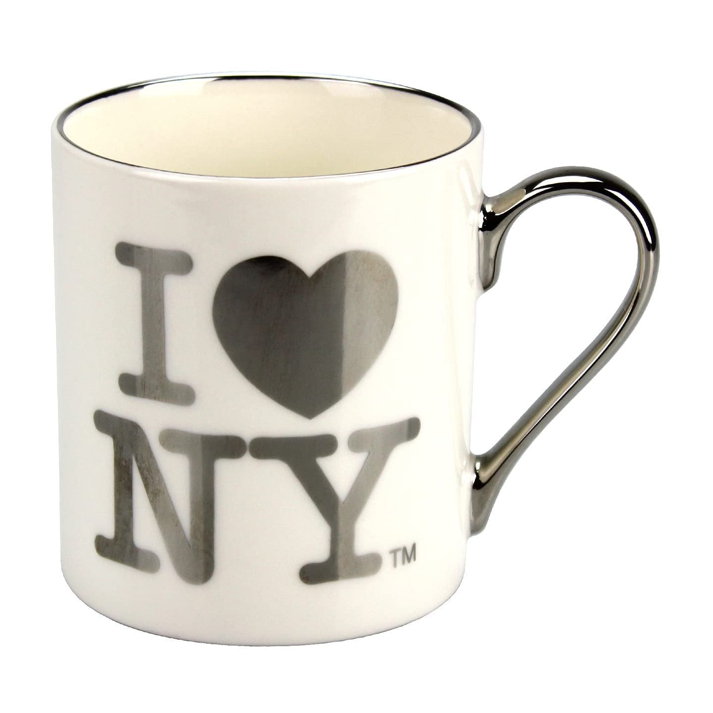 I Love NY Official Licensed I LoveHeart NY Coffee Mug - 11oz (White w Silver Lettering), Medium