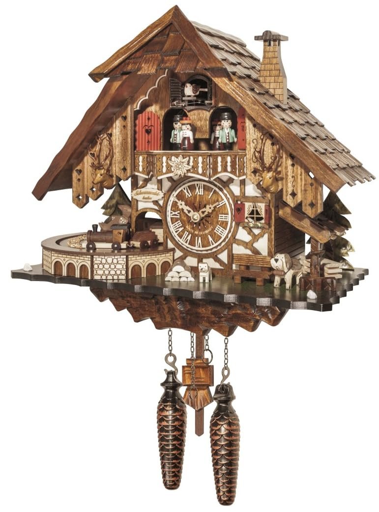 Engstler Quartz Cuckoo Clock Black Forest House with Music, Dancers and Moving Train EN 48710 QMT