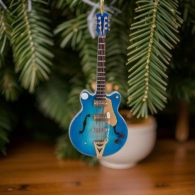 Broadway Gift Co Navy Fade Electric Guitar 5 inch Wood Hanging Ornament with Red Gift Box