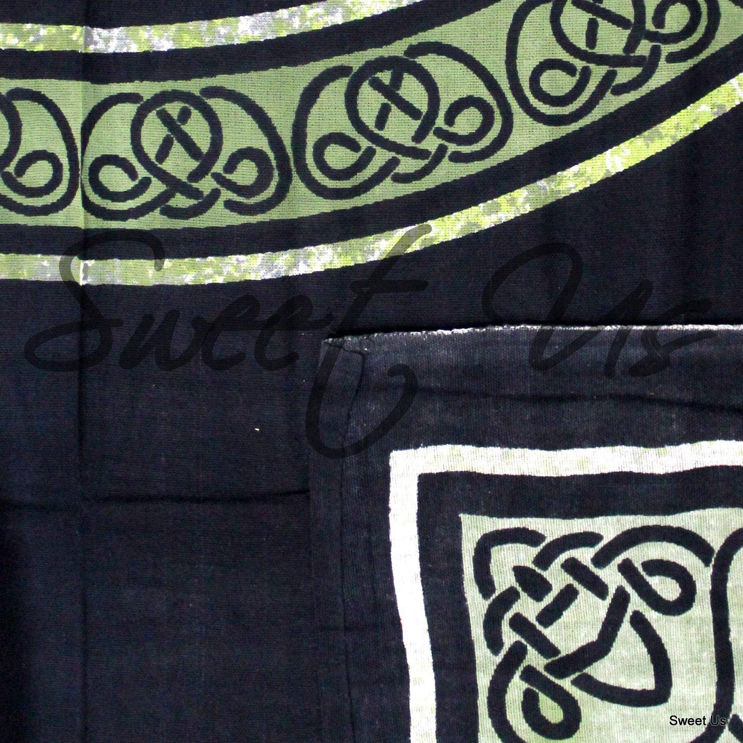 India Arts Celtic Circular Knot Print Cotton Tablecloth Rectangle 70x104 inches Black Green