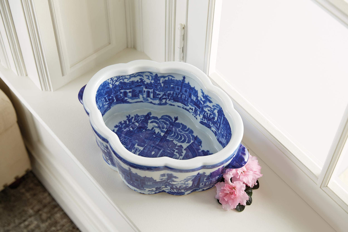 Winward Blue & White Porcelain Oval Scenic Planter