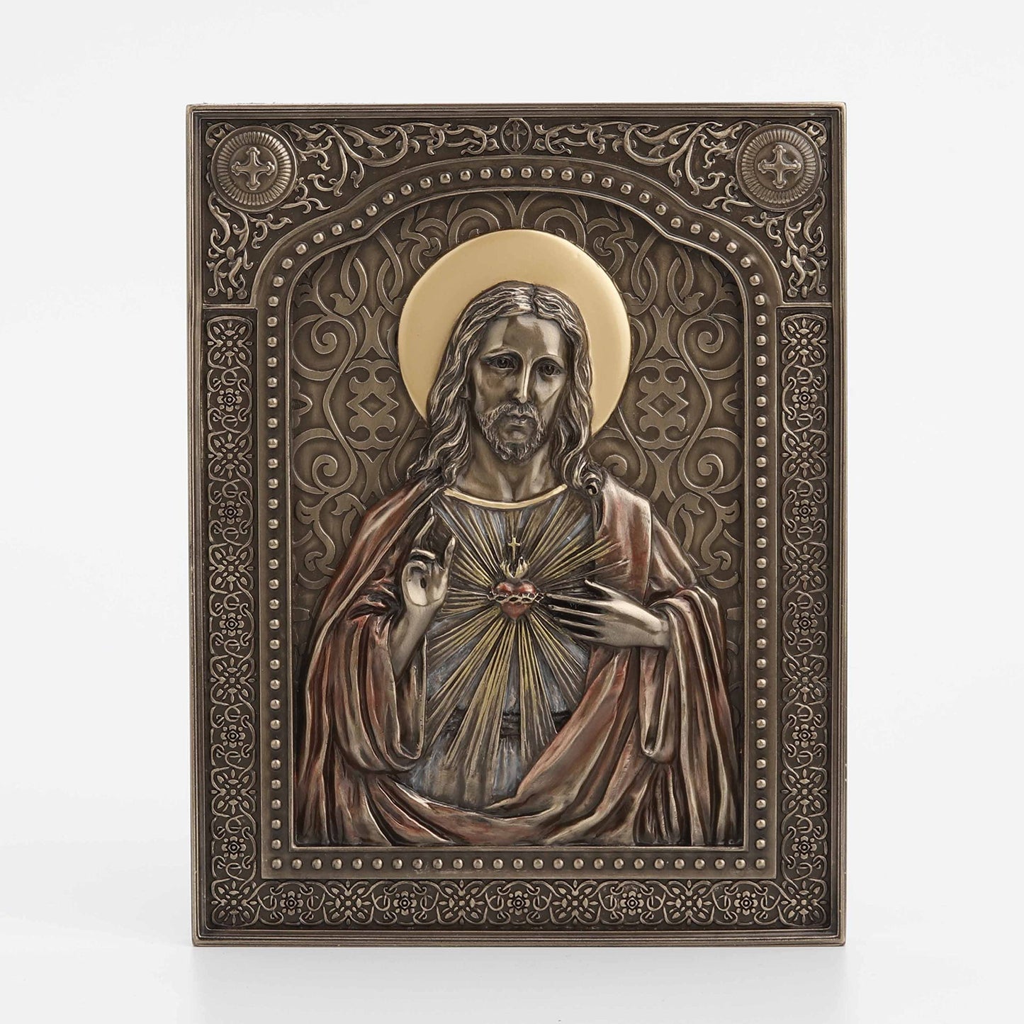 Veronese Design 7 1/2" The Sacred Heart of Jesus Wall Plaque Resin Sculpture Bronze Finish