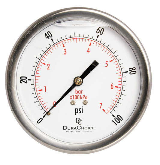 4" Oil Filled Pressure Gauge - Stainless Steel Case, Brass, 3/8" NPT, Center Back Mount Connection
