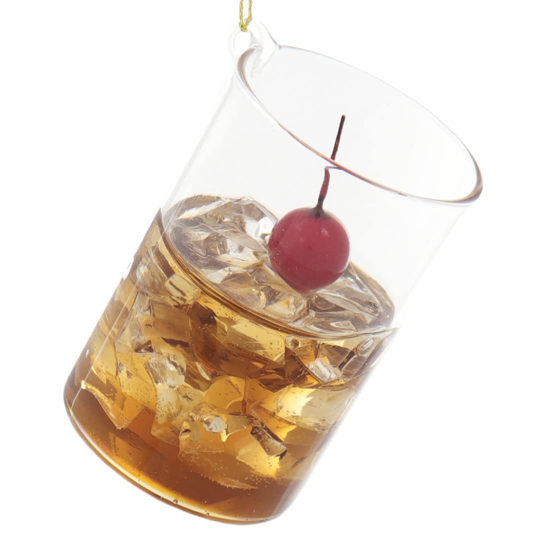Cody Foster Whisky on Rocks - Christmas Cocktail Drink Glass Ornament 3 1/2 in on String