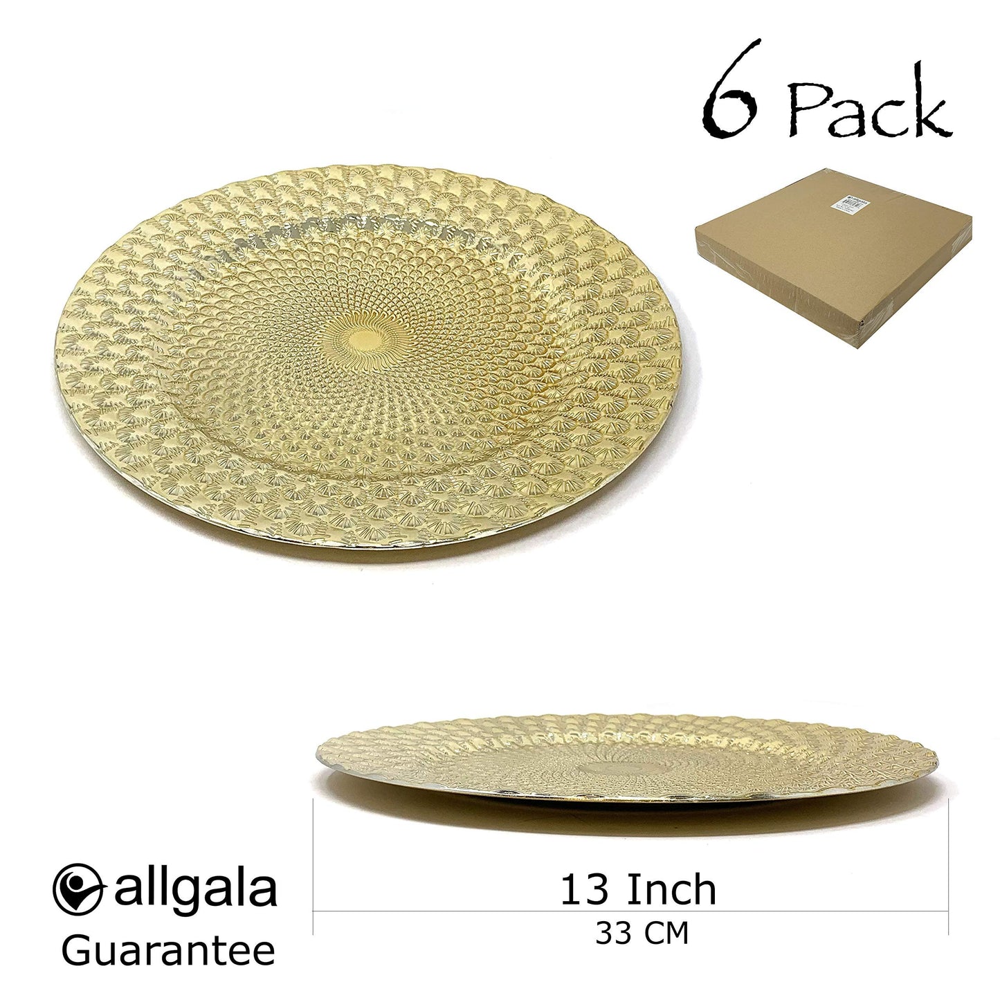 allgala Heavy Quality Round Charger Plates - Elegant Gold Chargers for Dinner Plates