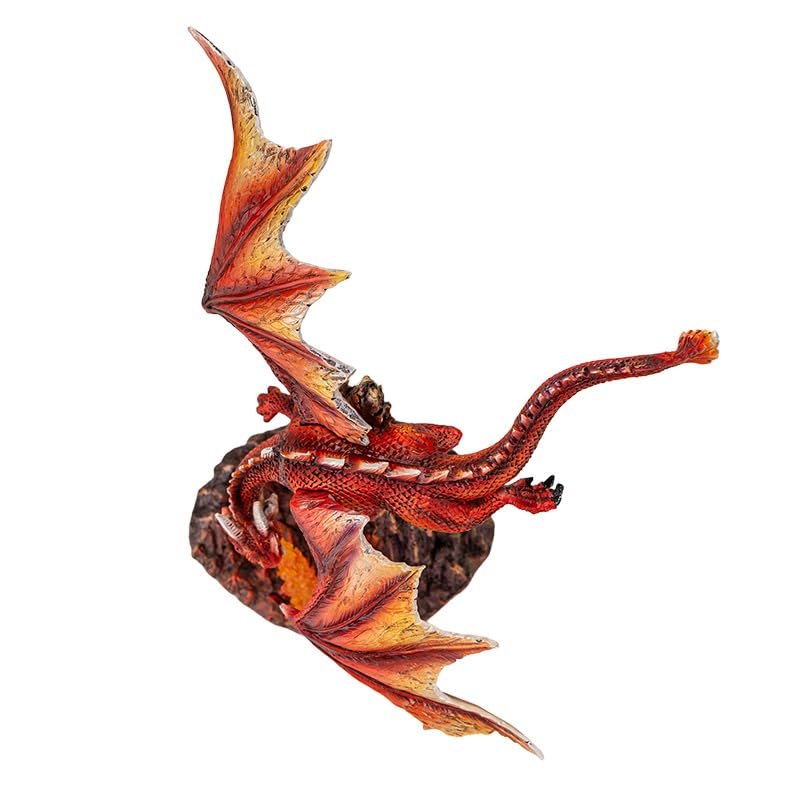Pacific Giftware Fury Fire Dragon Figurine Red Dragon Sculpture Breathing Fire Over Volcanic Rock Base Dragon Dungeon Decor and Home Display 13 Inches Tall