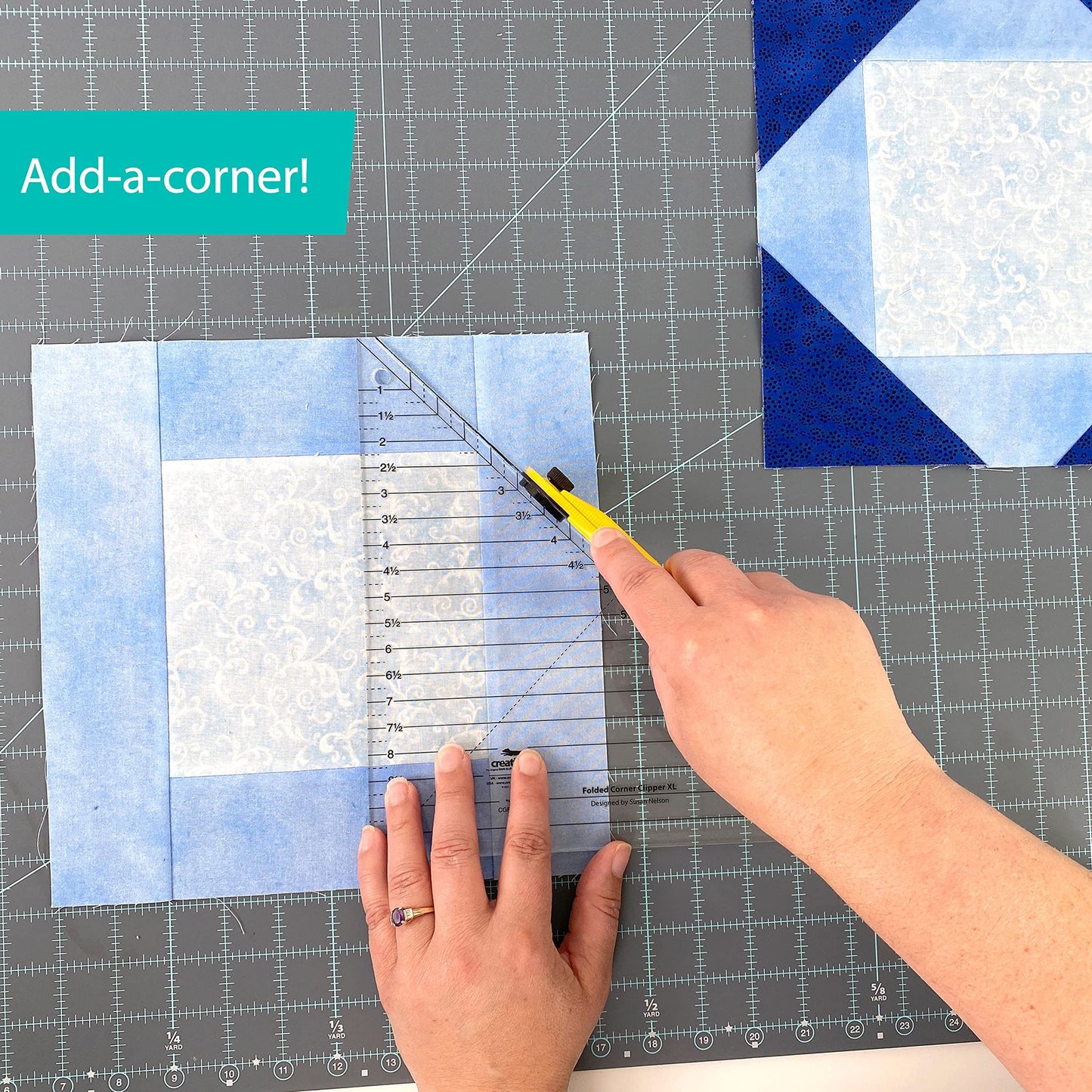 Creative Grids Folded Corner Clipper XL Quilt Tool – CGRFCCXL – Made in USA, 10in x 10in, Non-Slip Grip Acrylic Quilting, Sewing, Crafting, Patchwork Ruler & Template