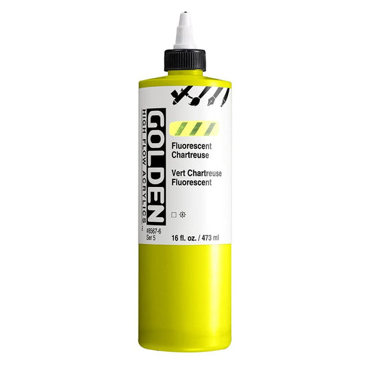 High Flow Acrylics by GOLDEN, Fluorescent Chartreuse, 16 fl. oz. Bottle, Professional Acrylic Paint, Transparent