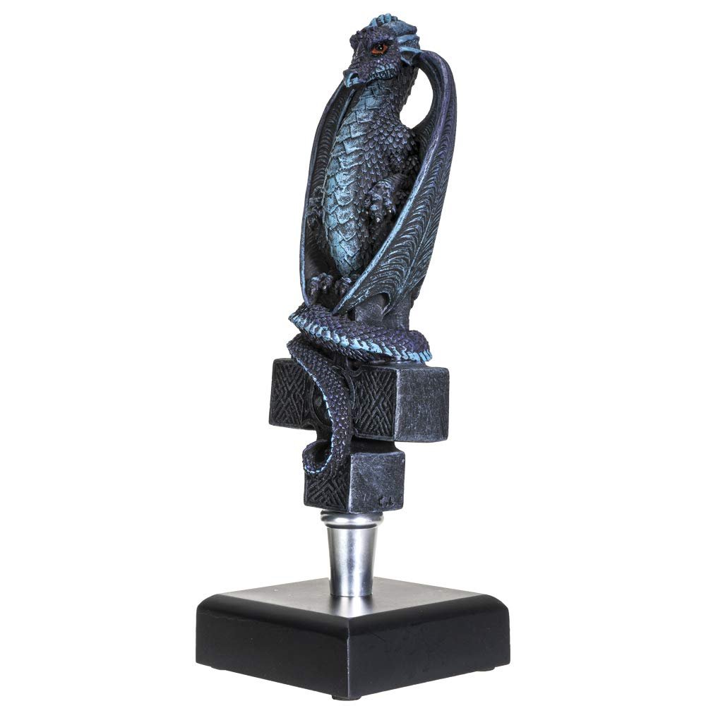SUMMIT COLLECTION Fantasy Dragon On Celtic Cross Beer Tap Handle Display Grey Stone Sculptural Decor for Homebrew Kegerators Man Cave Bars Cool Beer Gift