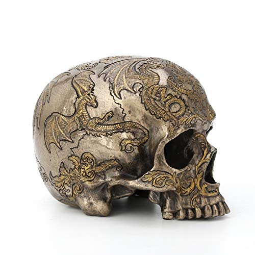 Veronese Design 5 3/8 Inch Thistle Flying Dragon Coat of Arms Skull Cold Cast Resin Bronze Finish Statue Home Decor