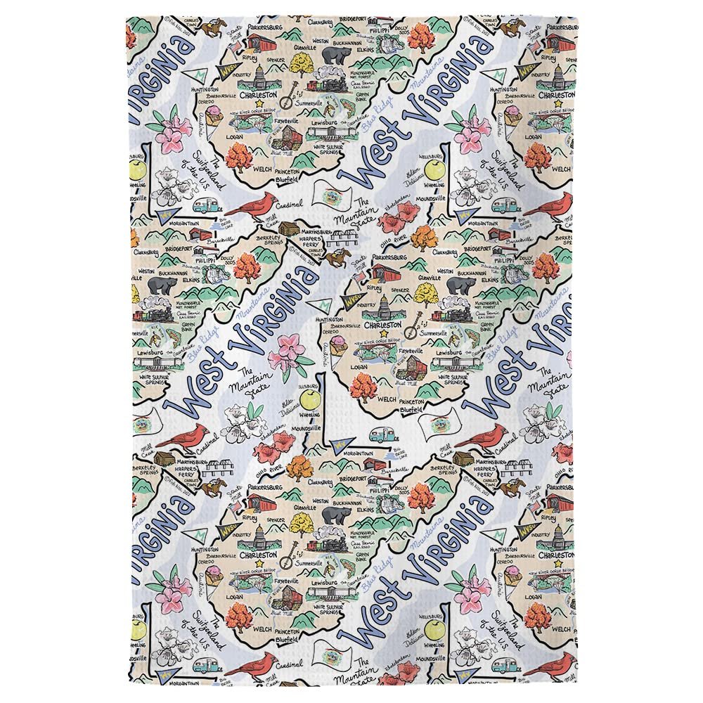 Fish Kiss 16"x24" Map Towel is 100% Microfiber Waffle Weave Help You Explore in Detail – Our Super Absorbent & Soft, Machine Washable State Map Towel is Stain & Wrinkle Resistant