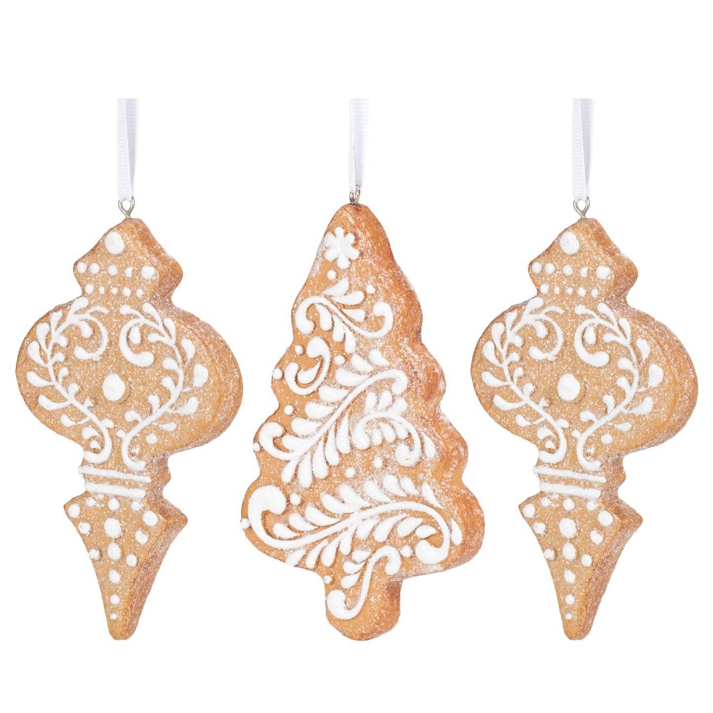 RAZ Imports 4.5" White Icing Gingerbread Christmas Tree Ornaments, Set of 3 Assorted Ornaments