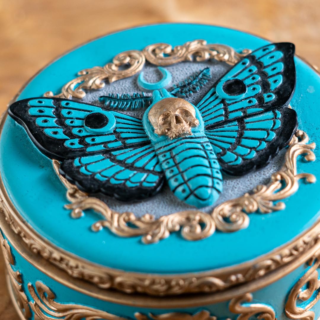 Pacific Giftware Death Moth Keepsake Box Mystical Skull and Winged Design Jewelry Box on Turquoise Resin Ideal for Gothic Decor