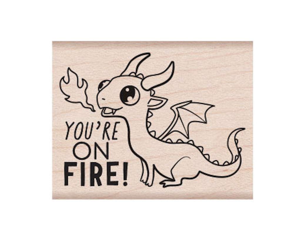 Hero Arts E6334 On Fire Dragon Wood Mounted Rubber Stamp