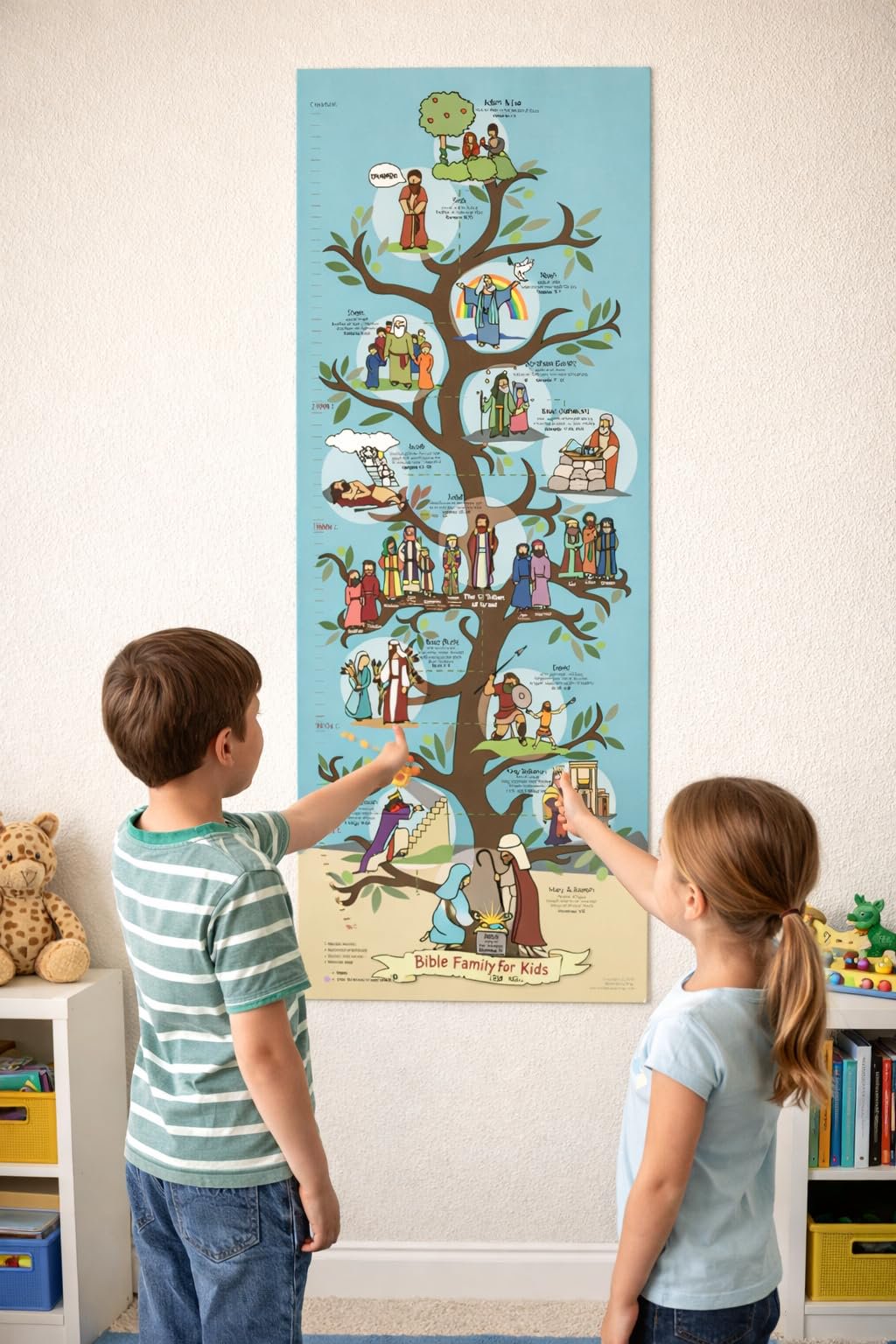 Beersheba Bible Family Tree & Timeline Poster for Kids, (39" x 14") Christian History & Art for Church, Homeschool, and Sunday School Classroom