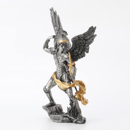 Veronese Design 13" Tall Archangel Uriel Resin Sculpture Antique Pewter and Gold Finish Regligious Gifts