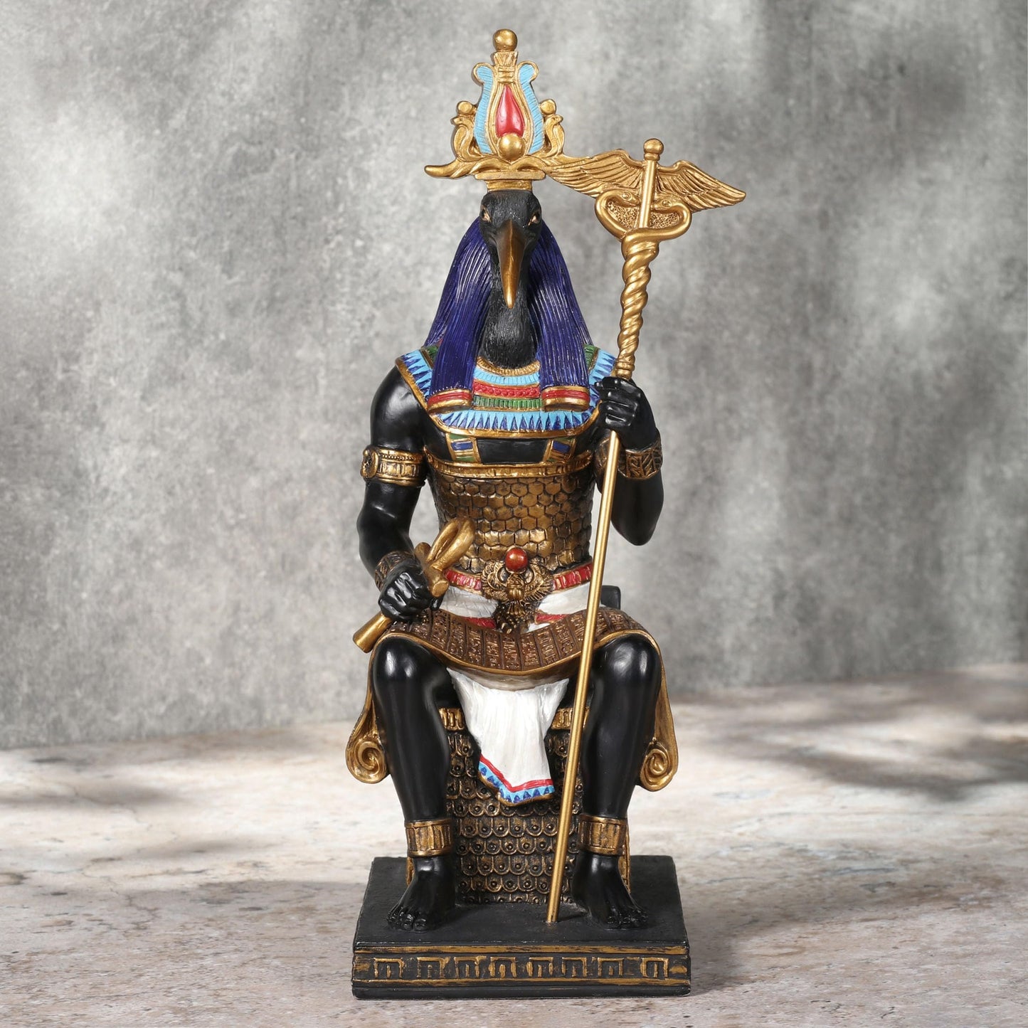 Veronese Design 9 1/4 Inch Thoth Egyptian God of Wisdom Resin Sculpture Hand Painted Black Gold Finish