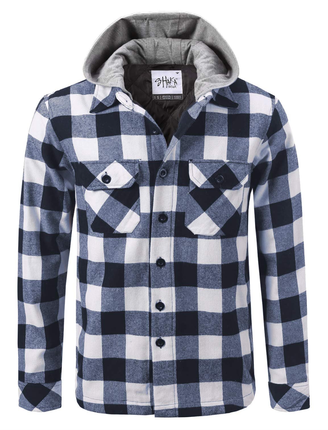 Shaka Wear Men's Plaid Shirts – Flannel Long Sleeve Casual Button Up Fleece Soft Quilted Lined Jacket Regular and Big Size