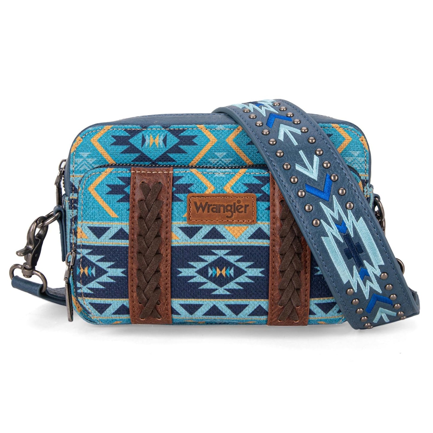 Wrangler Crossbody Bag for Women Boho Aztec Small Multi Pocket Crossover Purse