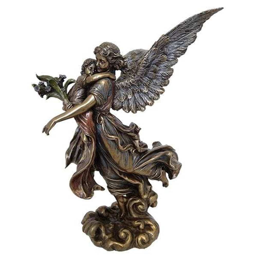 Guardian Angel Holding Baby Statue Sculpture - Collectible Angel Figurine 11.5" Tall