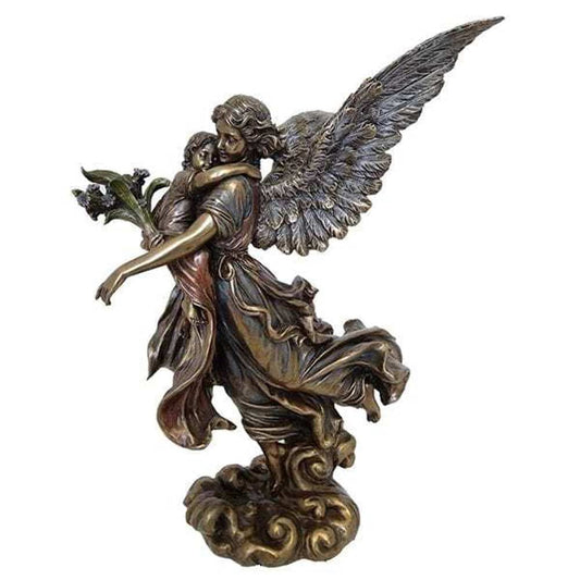 Guardian Angel Holding Baby Statue Sculpture - Collectible Angel Figurine 11.5" Tall