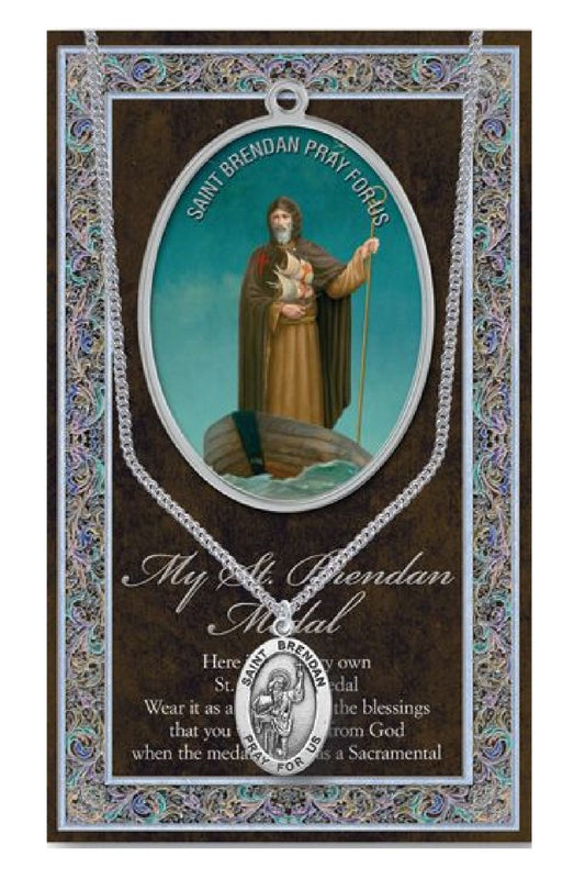 St Brendan Medal with Prayer Pamphlet - Genuine Pewter