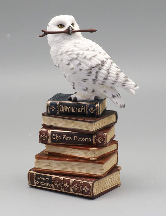 Veronese Design 5 1/2 Inch Magic Wand Snowy Owl On Book Stack Hand Painted Resin Statue Home Decor
