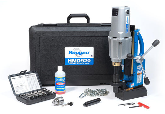 Hougen HMD920 115-Volt Swivel Base Magnetic Drill 3 Speed/Coolant Bottle Plus 1/2" Drill Chuck Adapter Plus 12002 Rotabroach Cutter Kit Replacement of The HMD917