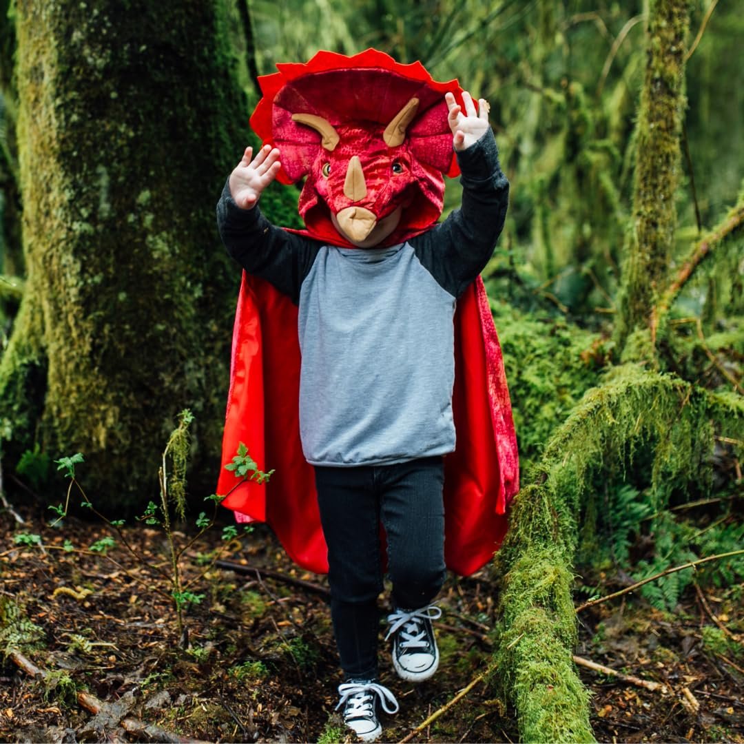 Great Pretenders Triceratops Hooded Cape for Kids, Size 4-5 | Dinosaur Costume for Imaginative Play