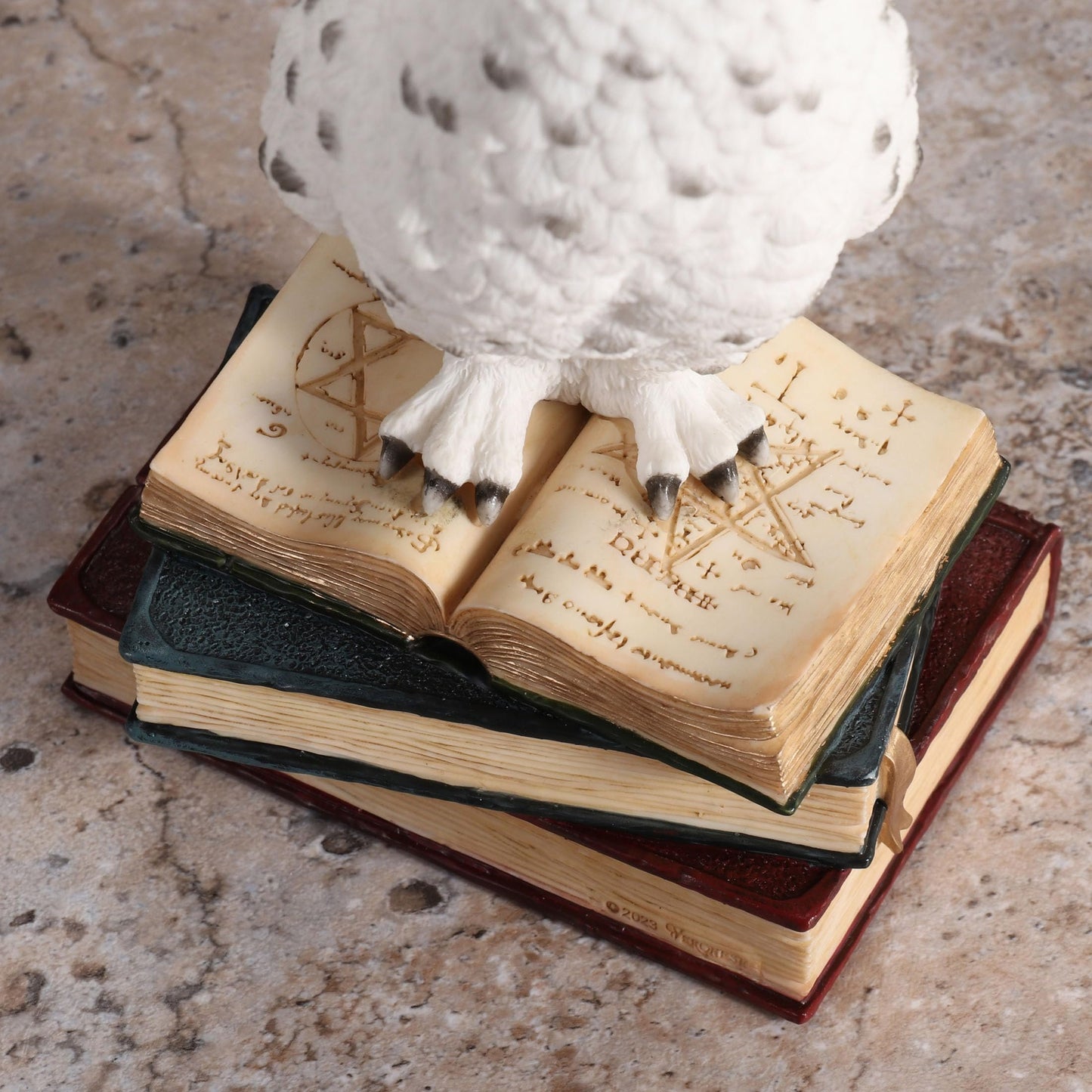 Veronese Design 6 7/8 Inch Snowy Owl Perching On Stack of Books Resin Sculpture Hand Painted Figurine Animal Home Decor Statue