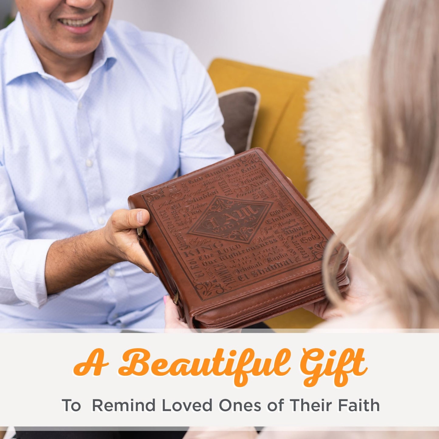 Christian Art Gifts Men's Classic Bible Cover Names of God Exodus 34:6, Brown Faux Leather