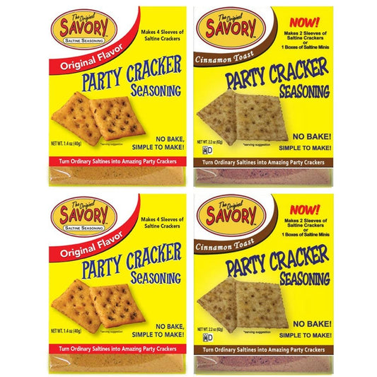 Savory Saltine Seasoning, 1.4 Ounce, Savory & Sweet Sampler Set, 2 Flavors, 4 Pack