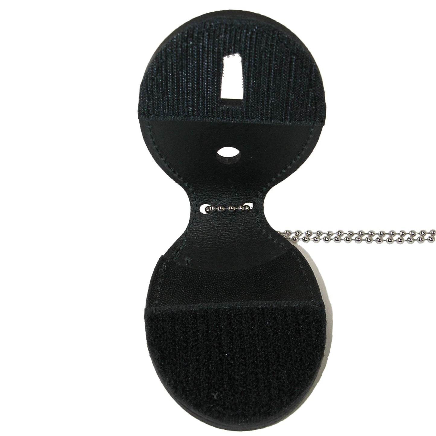 Boston Leather Unisex Leather Clip Back Oval Pin-On Badge Holder with Neck Chain, Black