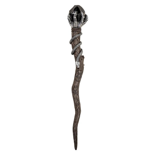 Pacific Giftware Black Magic Crystal Wand - Handcrafted Resin with Twisted Silver Claw and Snake Design, and Black Gemstone Crown, Perfect for Halloween Wizards, Witches, and Collectors - 13.9 Inches