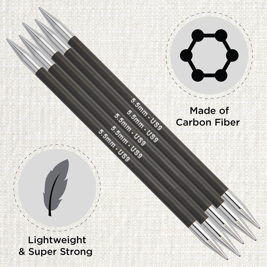 KnitPro Karbonz Double Pointed Needles 8" (20cm)