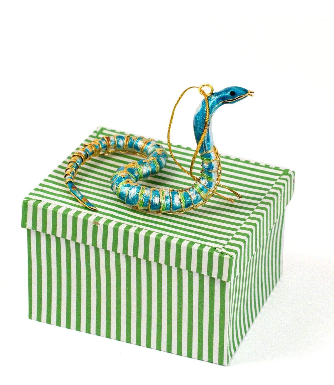 Value Arts Handmade Cloisonne Articulated Teal Snake Ornament