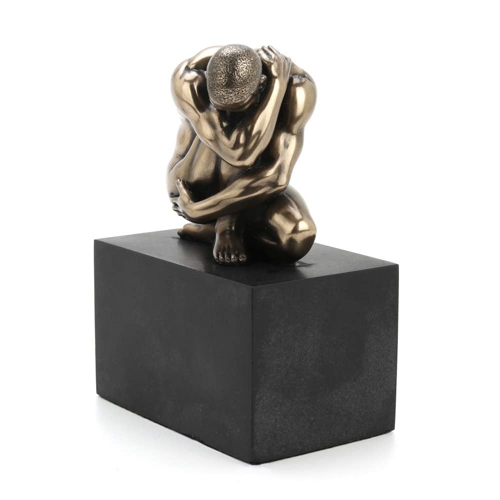 Veronese Design 4 3/8" Tall Naked Weeping Male Figurine on Plinth Cold Cast Resin Statue Antique Bronze Body Art Sculpture