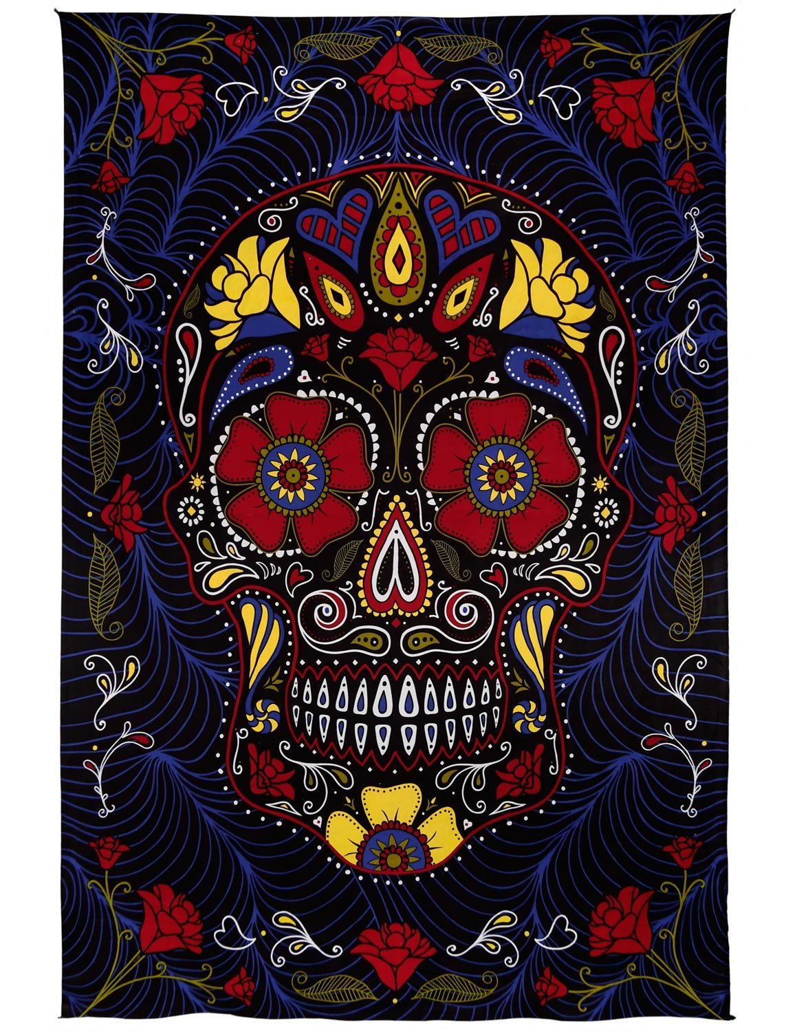 Sunshine Joy 3D Sugar Skull Tapestry Day Of The Dead Wall Art Beach Sheet Huge 60x90 Inches - Amazing 3D Effects