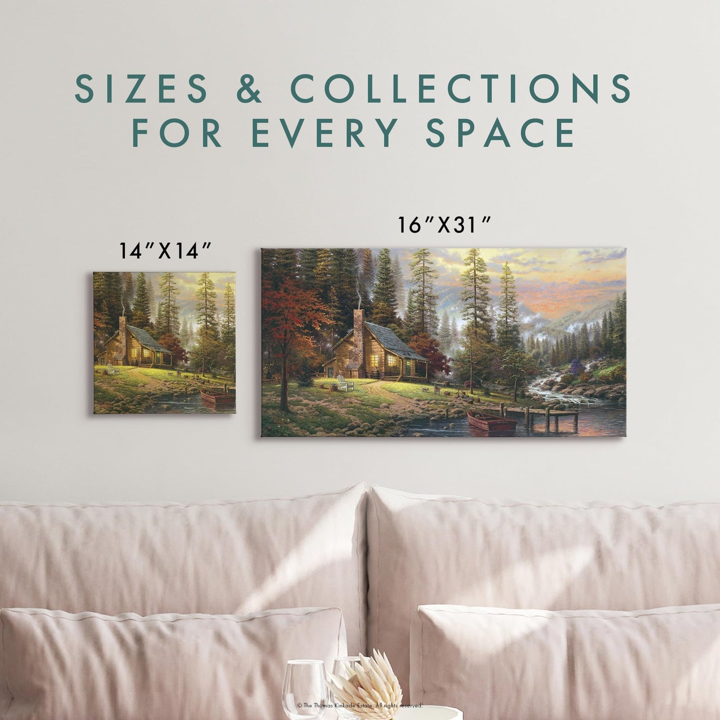 Thomas Kinkade A Peaceful Retreat 16" x 31" Gallery Wrapped Canvas Art | Frameless Room Wall Art | Certificate of Authenticity Included