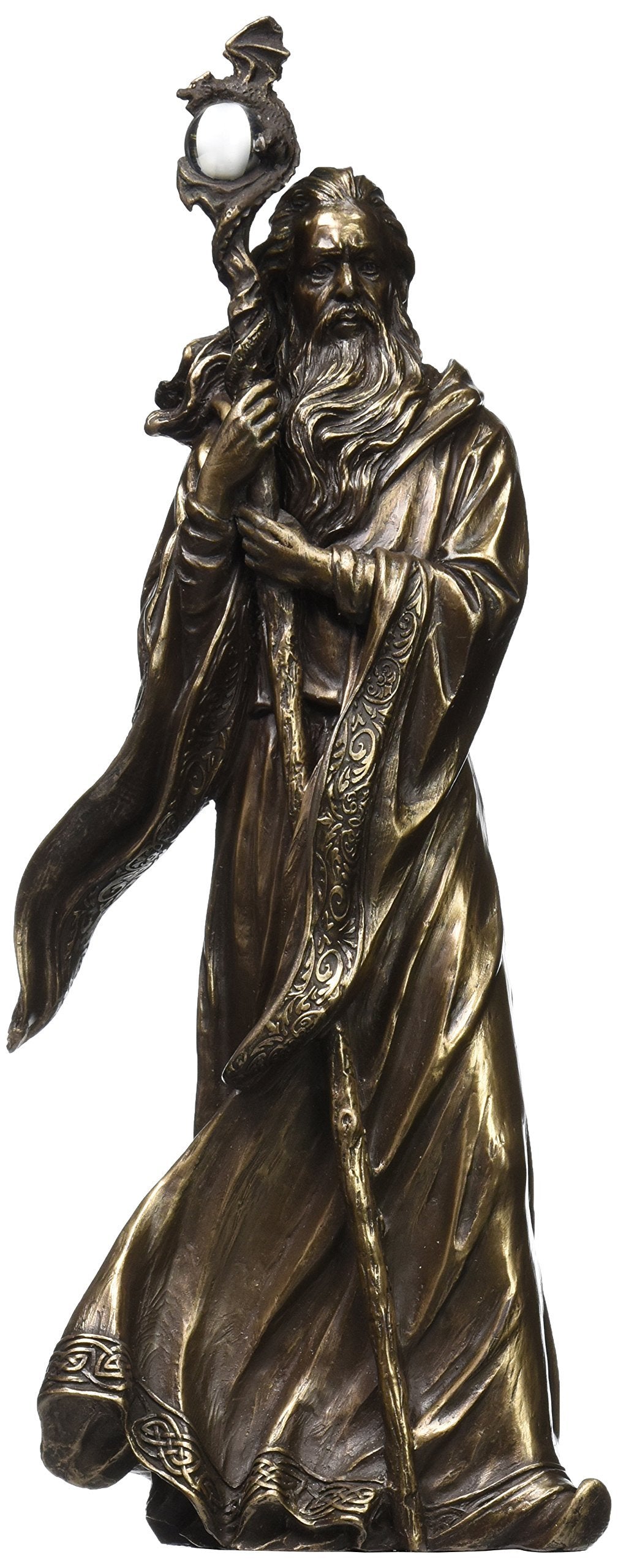 UNICORN STUDIO Grand Wizard Merlin w/Dragon Staff Bronze Finish Statue