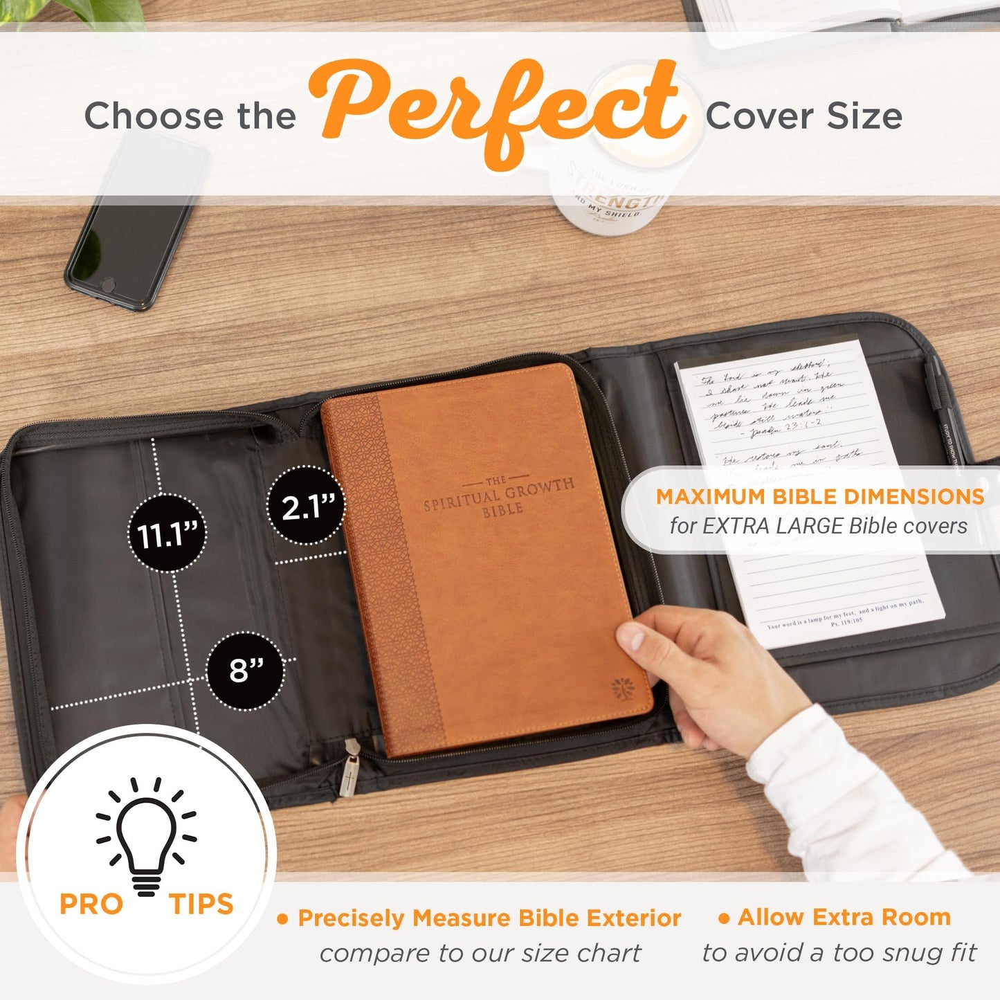 Christian Art Gifts Faith Badge Floral Women's Tri-Fold Organizer Bible Cover Zipper Closure, Teal Canvas, Large