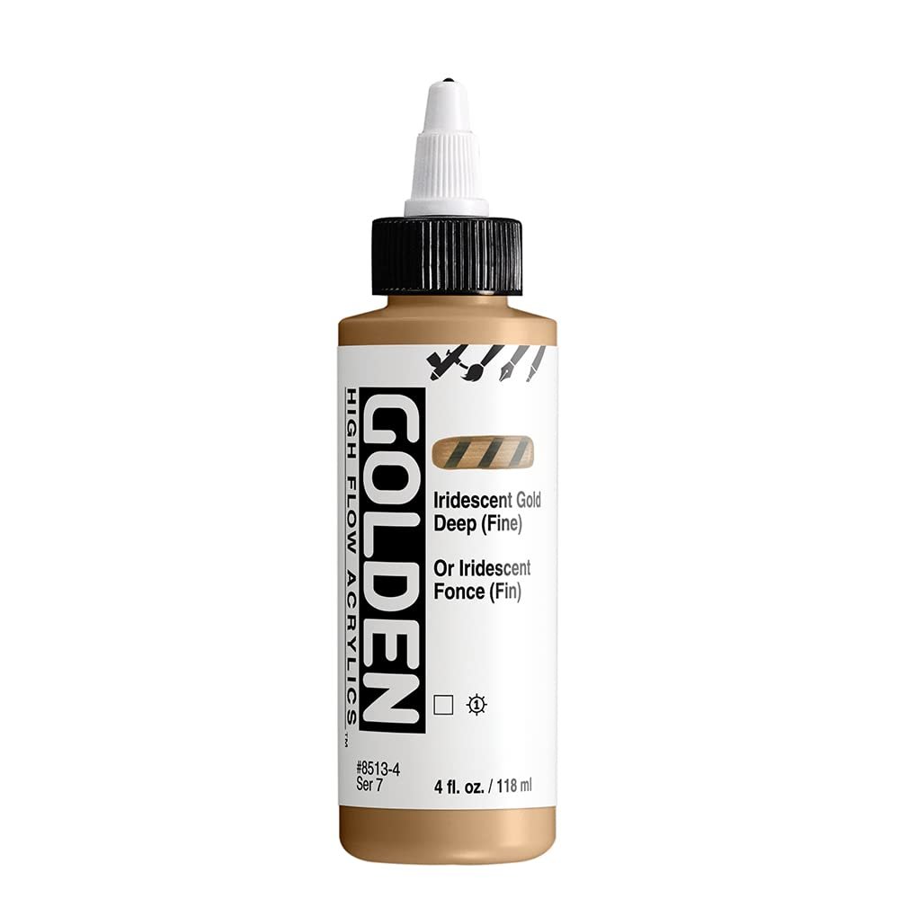 High Flow Acrylics by GOLDEN, Iridescent Gold Deep (Fine), 4 fl. oz. Bottle, Professional Acrylic Paint, Transparent