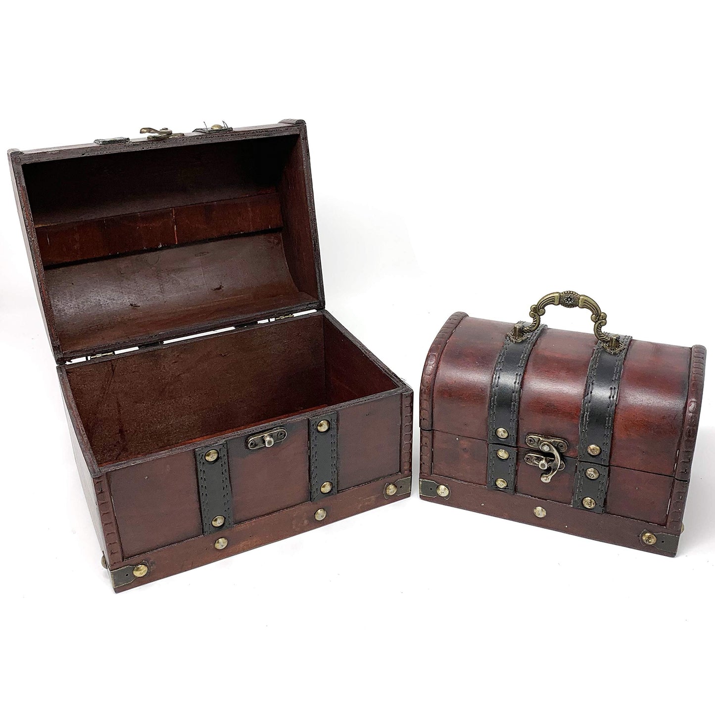 Allgala Medium Antique Wooden Jewelry Treasure Keepsake Box 2-PC Set-HD90206