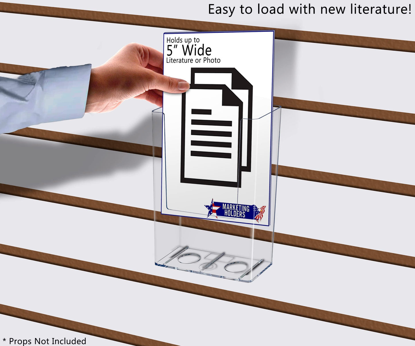 Marketing Holders 6 Pack Slatwall Brochure Holder Pamphlet Holds 4.5" W Literature BiFolds Display Rack Printed Half Sheet Literature Advertising Doctors Offices Retail Stores Big Box Stores