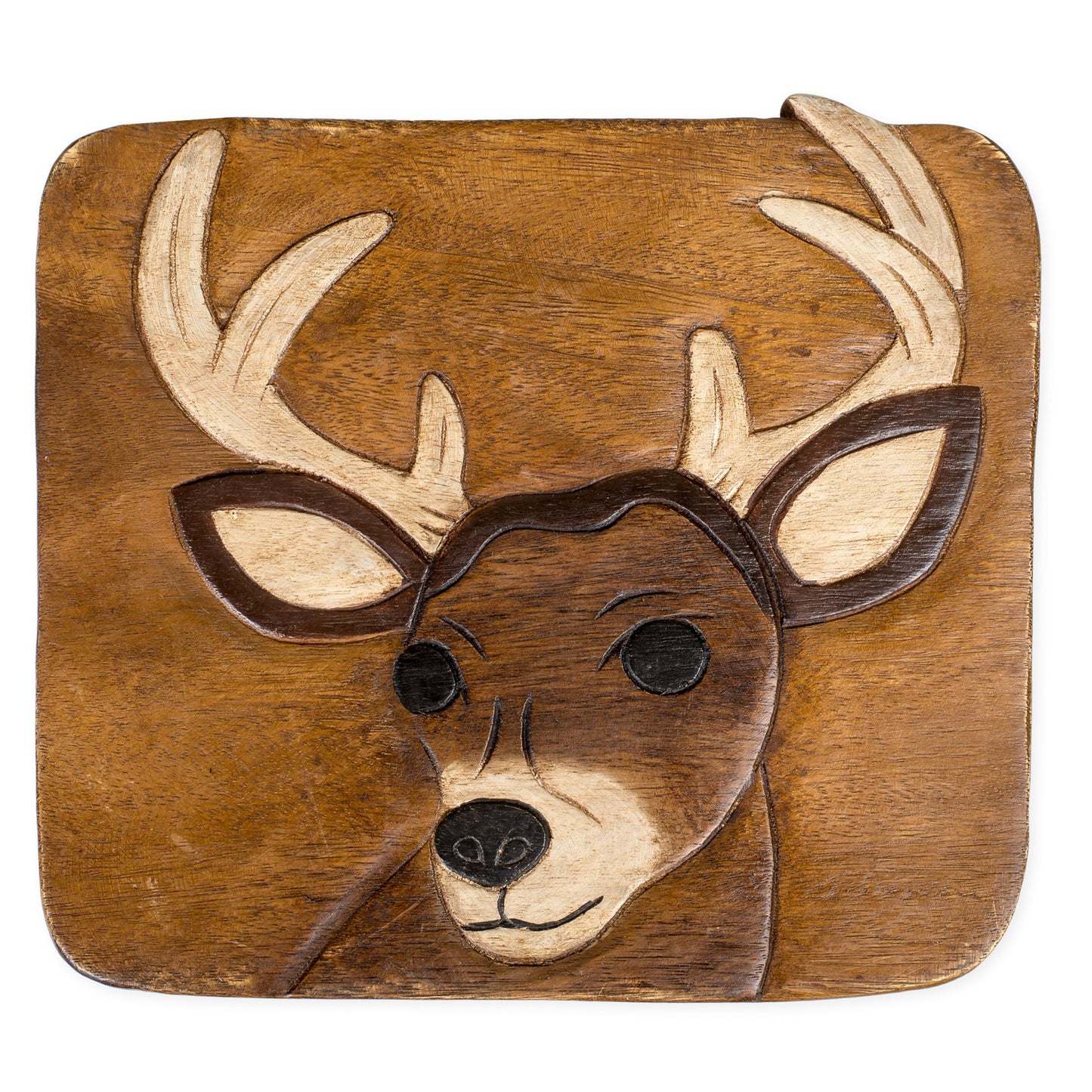Sea Island Imports Buck Deer Design Hand Carved Acacia Hardwood Decorative Short Stool
