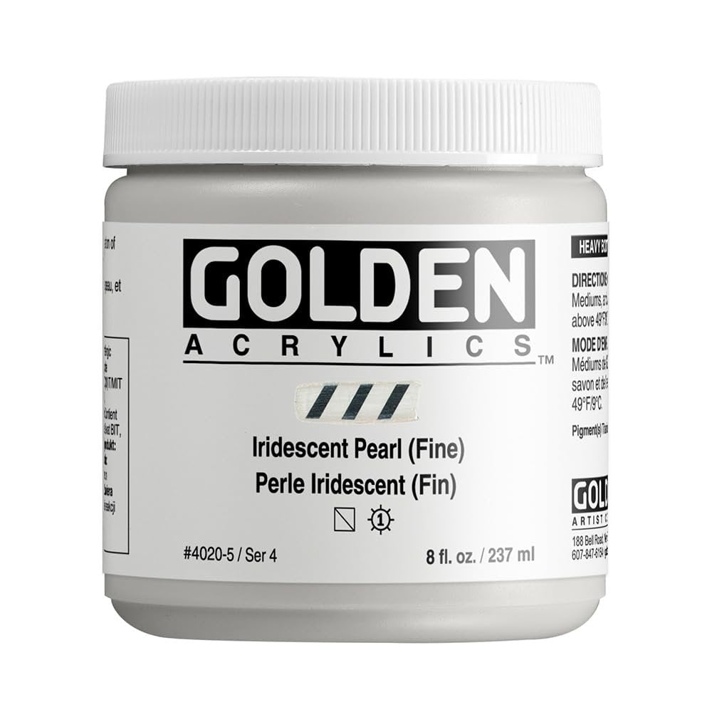 Heavy Body Acrylics by GOLDEN, Iridescent Pearl (Fine), 8 fl. oz. Jar, Professional Acrylic Paint, Semi-Transparent