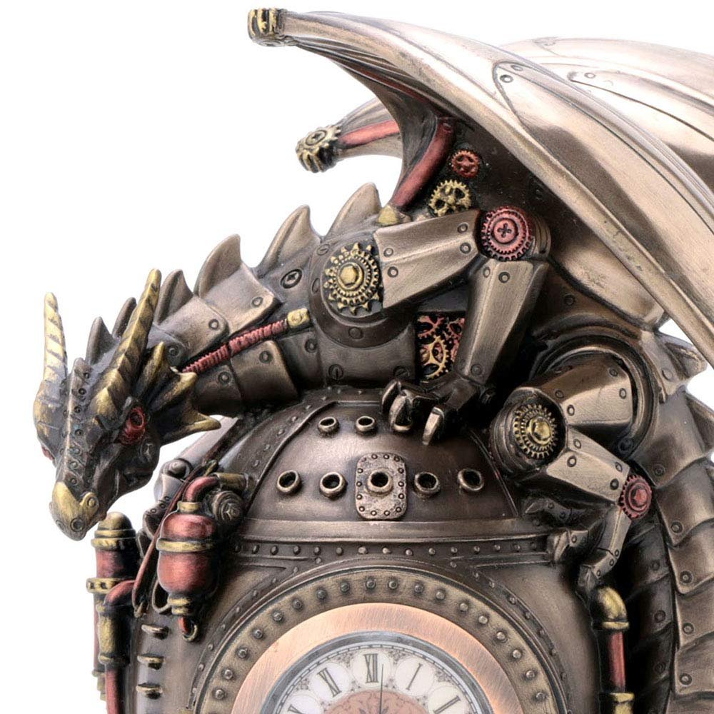 Veronese Design 7 Inch Steampunk Mechanical Dragon Time Machine Bank Vault Trinket Box Clock Cold Cast Resin Bronze Finish