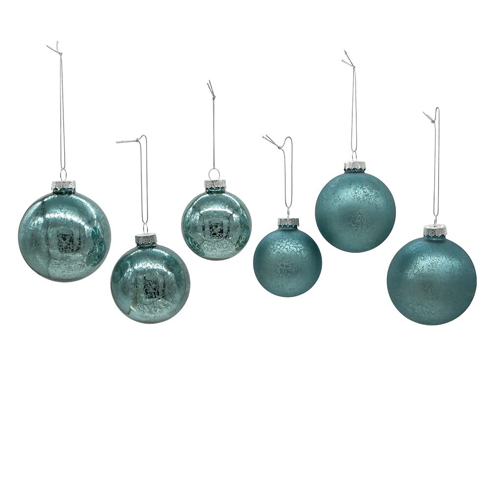 Kurt Adler 60-80MM Glass Shiny & Matte Teal Mercury Ball Ornaments, 20-Piece Set